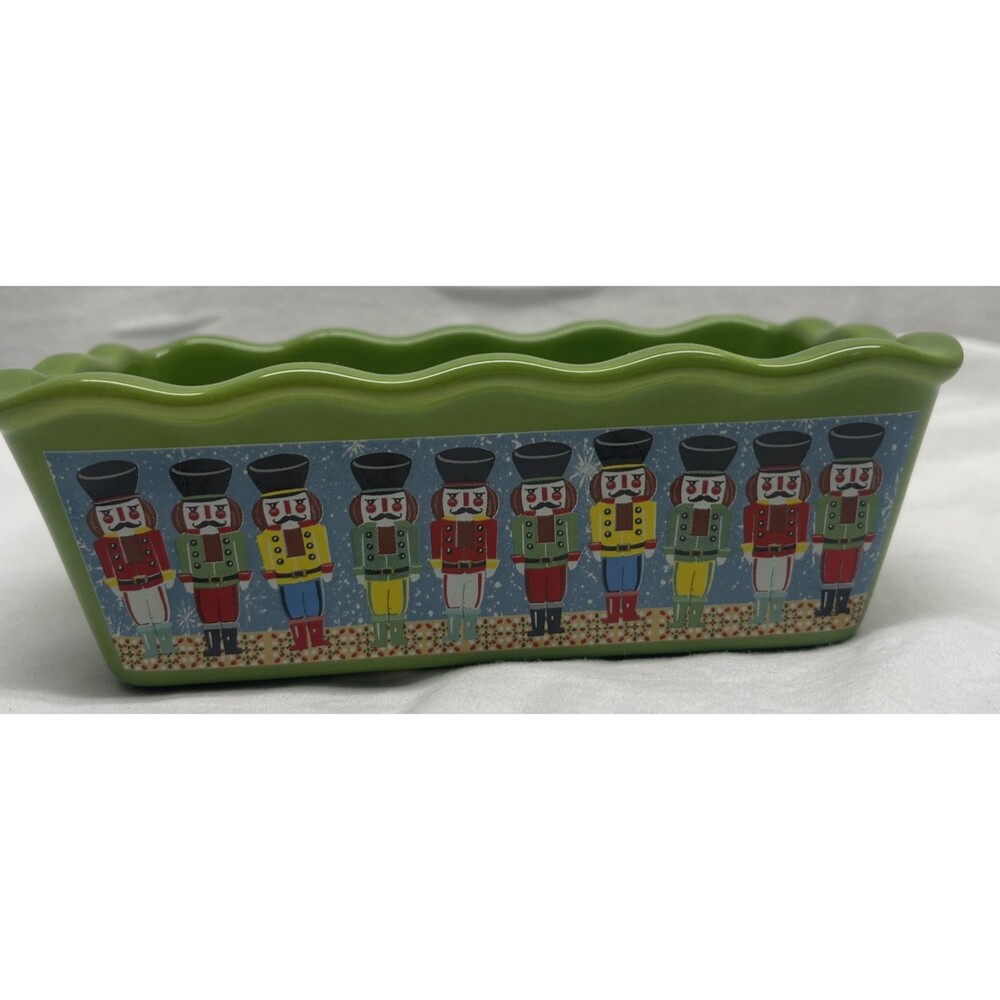 NANTUCKET Mini Loaf Bread Stoneware Baking Dish Happy Holidays Christmas Decor